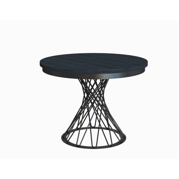 Stół rozkładany okrągły LORENZO 100–138 cm – loftowy design, czarne nogi, blat dąb craft biały